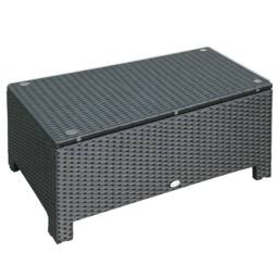 OUTSUNNY Garden Rattan Side Table, Wicker Coffee Desk, Glass Top in Black - thumbnail 2