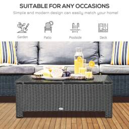 OUTSUNNY Garden Rattan Side Table, Wicker Coffee Desk, Glass Top in Black - thumbnail 4