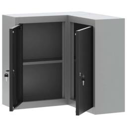 Berkfield Home Modern Corner Tool Cabinet Wall-Mounted & Lockable Black Steel in Grey - thumbnail 4