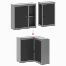 Berkfield Home Modern Corner Tool Cabinet Wall-Mounted & Lockable Black Steel in Grey - thumbnail 9