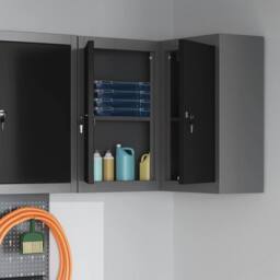 Berkfield Home Modern Corner Tool Cabinet Wall-Mounted & Lockable Black Steel in Grey - thumbnail 1