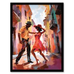 Artery8 Wall Art Print Salsa Street Dance Mambo Colourful Dancing Painting Rhythm Body Energy Theatre Arts Artwork Art Framed - Size: A4 - thumbnail 1