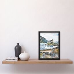 "Artery8 Eilean Donan Castle Loch Lake Scotland Landscape Framed Wall Art in Blue - Size: W12"" x H16""" - thumbnail 4