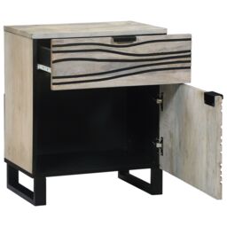 Berkfield Home Bedside Tables with Drawer White & Black 50 x 33 x 60 cm - thumbnail 2