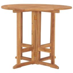 Berkfield Home Folding Garden Dining Table Ã˜90x75 cm Solid Teak Wood in Brown - Size: 90x75 cm - thumbnail 3