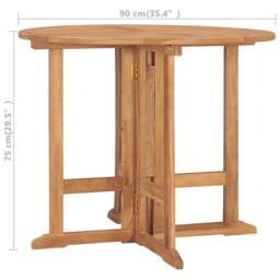 Berkfield Home Folding Garden Dining Table Ã˜90x75 cm Solid Teak Wood in Brown - Size: 90x75 cm - thumbnail 7
