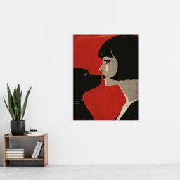 "Artery8 Black Dog Lover Lady & Pet Bold Red Retro Style Wall Art Print - Size: W12"" x H16""" - thumbnail 4