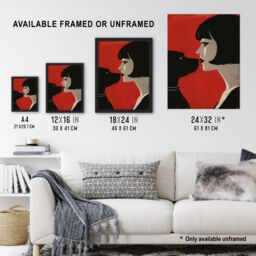 "Artery8 Black Dog Lover Lady & Pet Bold Red Retro Style Wall Art Print - Size: W12"" x H16""" - thumbnail 3