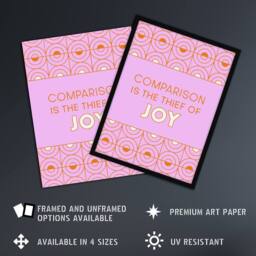 "Artery8 Comparison Is The Thief Of Joy Pink Art Deco Wall Art Print - Size: W12"" x H16""" - thumbnail 2