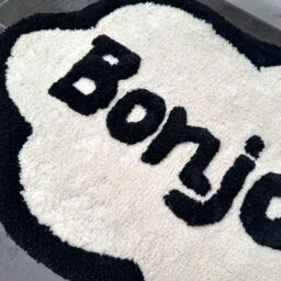 Mooky Mats Bonjour Slogan Bath Mat in Cream - thumbnail 3