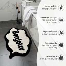 Mooky Mats Bonjour Slogan Bath Mat in Cream - thumbnail 5