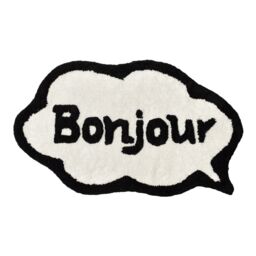 Mooky Mats Bonjour Slogan Bath Mat in Cream - thumbnail 1