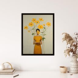 Wee Blue Coo Wall Art Print Hidden In Buttercups Surrealist Mustard Living Room Framed in Yellow - Size: A4 - thumbnail 4