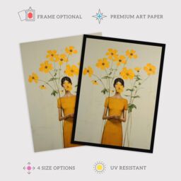 Wee Blue Coo Wall Art Print Hidden In Buttercups Surrealist Mustard Living Room Framed in Yellow - Size: A4 - thumbnail 2