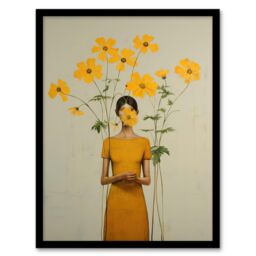 Wee Blue Coo Wall Art Print Hidden In Buttercups Surrealist Mustard Living Room Framed in Yellow - Size: A4 - thumbnail 1