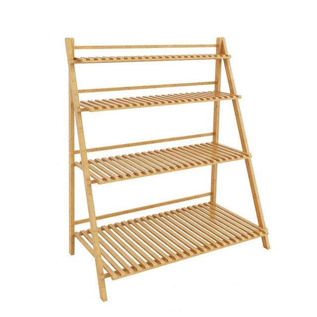 VOGREX 4-Tier Bamboo Ladder Plant Stand Flower Pot Display Rack in Beige - image 1