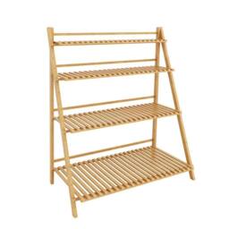 VOGREX 4-Tier Bamboo Ladder Plant Stand Flower Pot Display Rack in Beige