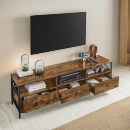Pirlo Plush Industrial TV Stand Unit With 3 Drawers Rustic Brown - thumbnail 5