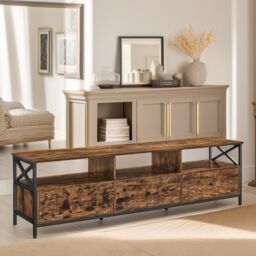 Pirlo Plush Industrial TV Stand Unit With 3 Drawers Rustic Brown - thumbnail 2