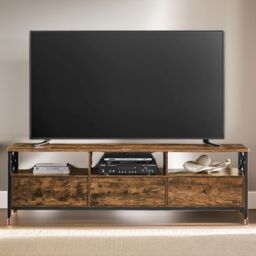 Pirlo Plush Industrial TV Stand Unit With 3 Drawers Rustic Brown - thumbnail 3