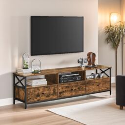 Pirlo Plush Industrial TV Stand Unit With 3 Drawers Rustic Brown