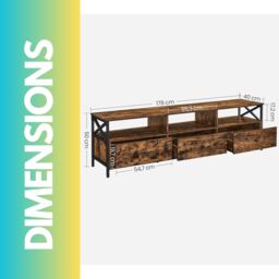 Pirlo Plush Industrial TV Stand Unit With 3 Drawers Rustic Brown - thumbnail 6
