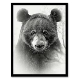 Artery8 Wall Art Print Bear Portrait Pencil Drawing Animal Lover Realistic Art Framed Poster in Black - Size: A4 - thumbnail 1
