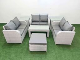 Fimous 7 Seater PE Wicker Rattan Furniture Sofa Sets with Oblong Coffee Table 2 Seater Love Sofa Big Footstool 2 Side Table Light Grey - thumbnail 1
