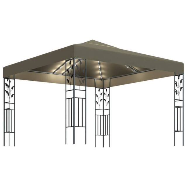 Berkfield Home Gazebo with LED String Lights 3x3 m Taupe - image 1