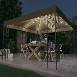Berkfield Home Gazebo with LED String Lights 3x3 m Taupe - thumbnail 2