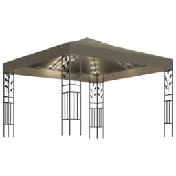 Berkfield Home Gazebo with LED String Lights 3x3 m Taupe - thumbnail 1
