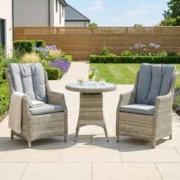 Royalcraft Wentworth Bistro Set - 70cm Round Table with 2 Highback Comfort Chairs in Beige