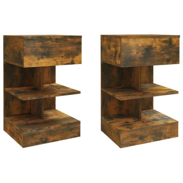 Berkfield Home Bedside Cabinets 2 pcs Smoked Oak 40x35x65 cm Engineered Wood in Brown - Size: 40 x 35 x 65 cm - image 1