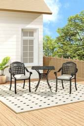 Living and Home 3Pack Cast Aluminum Outdoor Garden Dining Table Set in Black - thumbnail 2