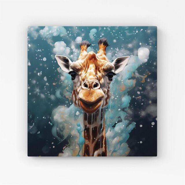 Warren Reed - Designer Splashart Giraffe Face Canvas in Grey - Size: w40 inch x h40 inch - image 1