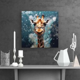 Warren Reed - Designer Splashart Giraffe Face Canvas in Grey - Size: w40 inch x h40 inch - thumbnail 2