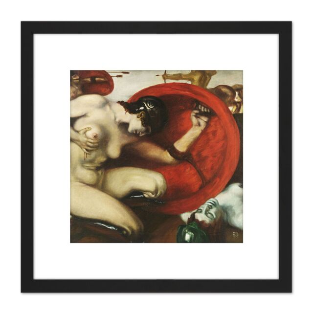 Artery8 Von Stuck Wounded Amazon Painting 8X8 Inch Square Wooden Framed Wall Art Print Picture with Mount in Black - image 1