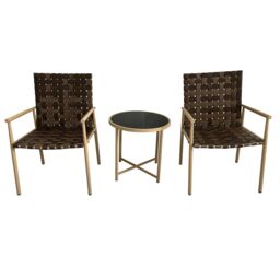 FURNITURE ONE 3 Pieces Garden Patio Furniture Set, Leather Effect Bistro Set with Side Table in Light Brown - Size: 1 Pack - thumbnail 1
