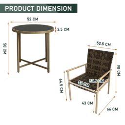 FURNITURE ONE 3 Pieces Garden Patio Furniture Set, Leather Effect Bistro Set with Side Table in Light Brown - Size: 1 Pack - thumbnail 6