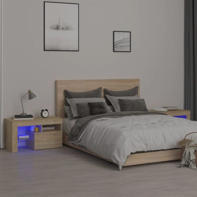 Berkfield Home Bedside Cabinets 2 pcs with LED Lights Sonoma Oak 70x36.5x40 cm in Brown - image 1