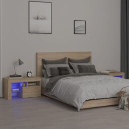 Berkfield Home Bedside Cabinets 2 pcs with LED Lights Sonoma Oak 70x36.5x40 cm in Brown - thumbnail 1