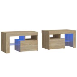 Berkfield Home Bedside Cabinets 2 pcs with LED Lights Sonoma Oak 70x36.5x40 cm in Brown - thumbnail 2