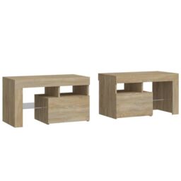 Berkfield Home Bedside Cabinets 2 pcs with LED Lights Sonoma Oak 70x36.5x40 cm in Brown - thumbnail 3