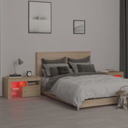 Berkfield Home Bedside Cabinets 2 pcs with LED Lights Sonoma Oak 70x36.5x40 cm in Brown - thumbnail 6