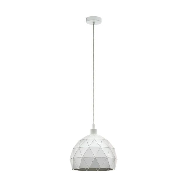 Loops Pendant Ceiling Light White Steel Round Faceted Shade White Flex Bulb E27 1x60W - image 1