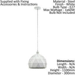 Loops Pendant Ceiling Light White Steel Round Faceted Shade White Flex Bulb E27 1x60W - thumbnail 2