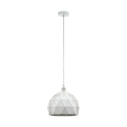 Loops Pendant Ceiling Light White Steel Round Faceted Shade White Flex Bulb E27 1x60W
