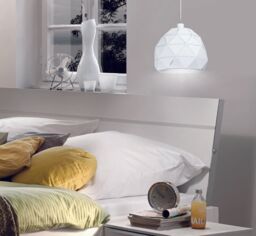 Loops Pendant Ceiling Light White Steel Round Faceted Shade White Flex Bulb E27 1x60W - thumbnail 3
