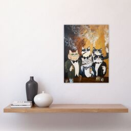 "Artery8 Tuxedo Cat Lover Drinking Smoking Bachelor Party Wall Art Print in Mustard - Size: W24"" x H32""" - thumbnail 4