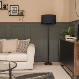 ValueLights Charlie Black Floor Lamp Large Blue Shade